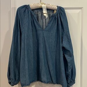 Women's Denim Peasant Blouse - Blue